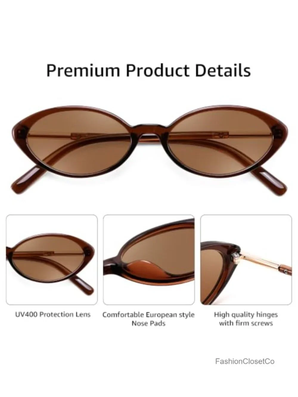 Retro Oval Cat Eye Sunglasses UV400 Protection Narrow Shades